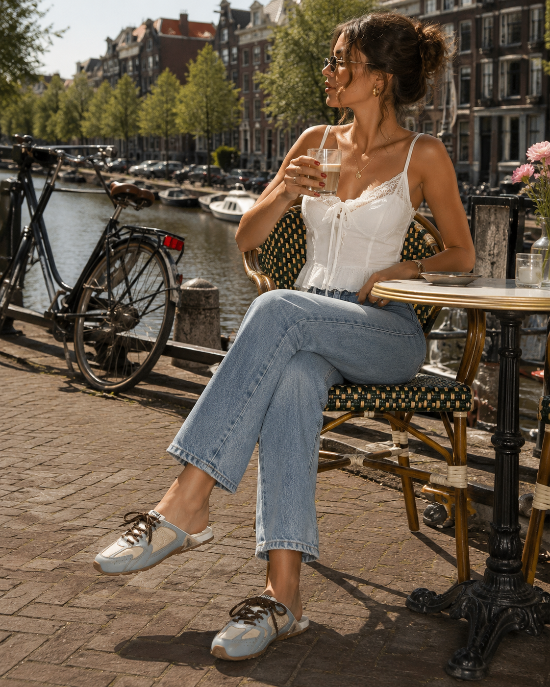 530 SL Mules – Cuir Blanchi & Semelle Gomme Bleu Ciel Gris Travertin