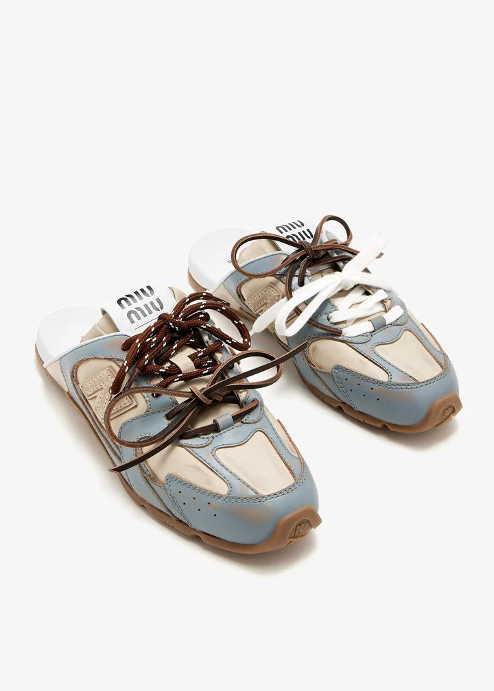 530 SL Mules – Cuir Blanchi & Semelle Gomme Bleu Ciel Gris Travertin