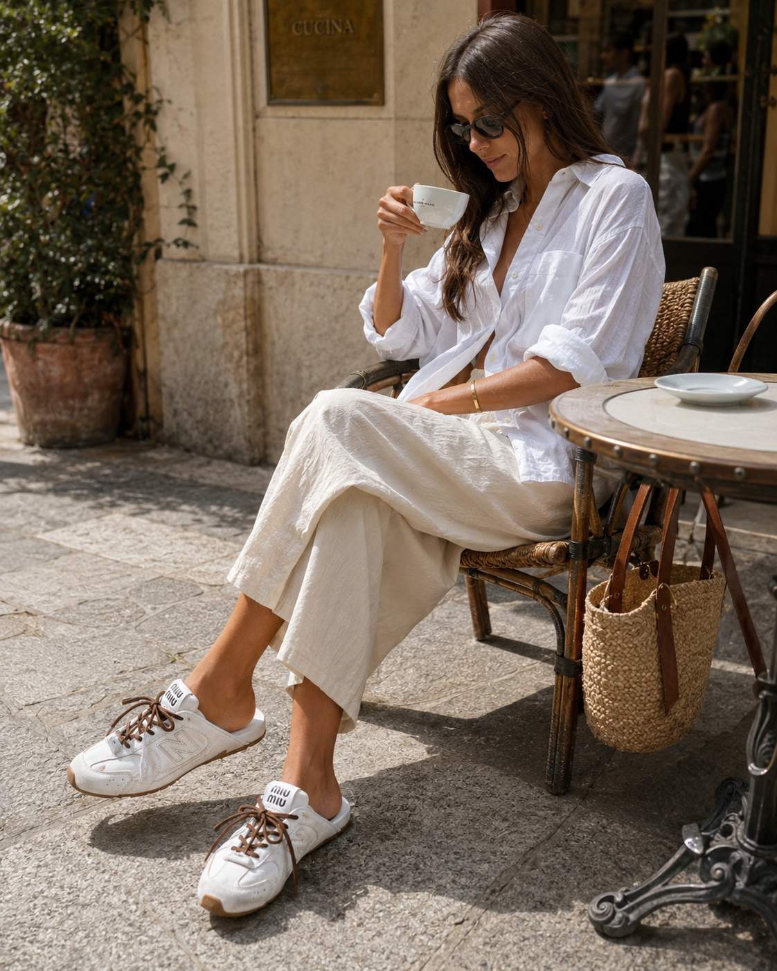530 SL Mules - Cuir Blanchi & Semelle Gomme Blanc